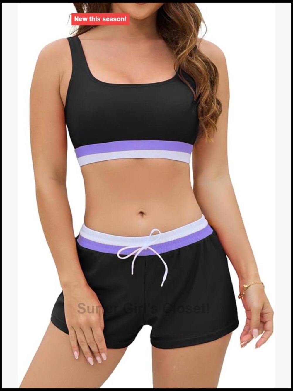 Two Piece Athletic Swimsuits High Waisted Bikini Set Sporty Crop Top with Boy